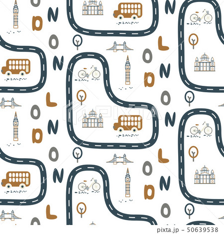 London city outdoor boy kid seamless vector pattern. 50639538