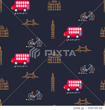 London city theme child dark blue seamless vector pattern. 50639540