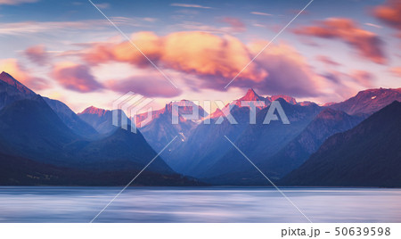 Wonderful sunset mountain view of Romsdalfjord near Andalsnes in Norway Wonderful sunset mountain view of Romsdalfjord near Andalsnes in Norway 50639598