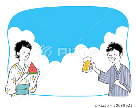 浴衣を着た人　入道雲　人物　イラスト 50639922