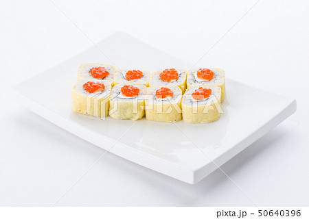 Japanese food restaurant, sushi maki gunkan roll plate or platter set. Sushi set and composition Japanese food restaurant, sushi maki gunkan roll plate or platter set. Sushi set and composition 50640396