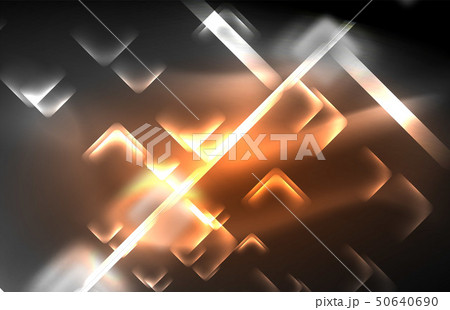 Neon square and line lights on dark background with blurred effects Neon square and line lights on dark background with blurred effects 50640690