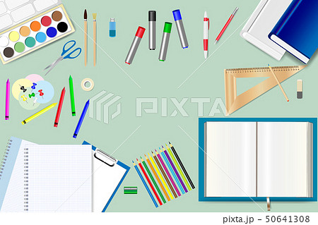 School supplies on the green background School supplies on the green background 50641308