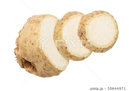 Fresh slice celery root isolated on white background. Top view. Flat lay. 50644971