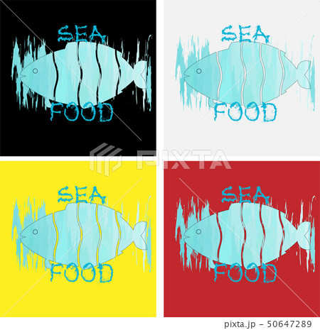logo of sea food from cut fish on the background of strokes of watercolor of the color of sea water logo of sea food from cut fish on the background of strokes of watercolor of the color of sea water 50647289