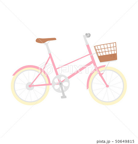 自転車のイラスト 可愛いピンク色のかご付き自転車 のイラスト素材