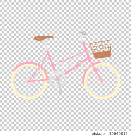 自転車のイラスト 可愛いピンク色のかご付き自転車 のイラスト素材
