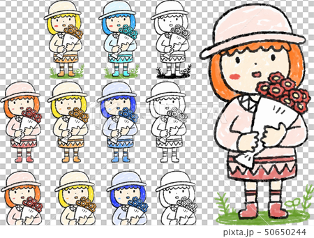 Bouquet girl hand drawn colored pencil style illustration 50650244
