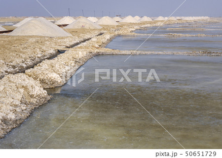 Heaps of salt on Sambhar Salt Lake. India 50651729