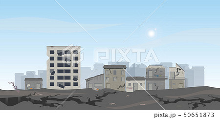 The earthquake destroyed houses and street. 50651873