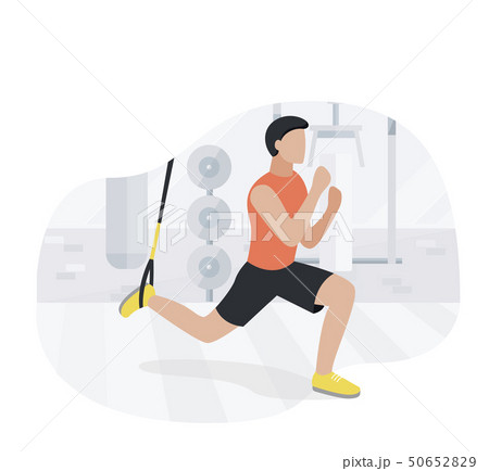 Fit man working out on trx doing bodyweight exercises. Fitness strength training workout. 50652829