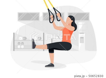 Fit woman working out on trx doing bodyweight exercises. Fitness strength training workout. 50652830
