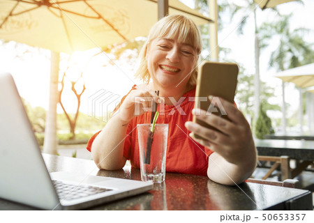 Woman with lemonade making videocxall 50653357