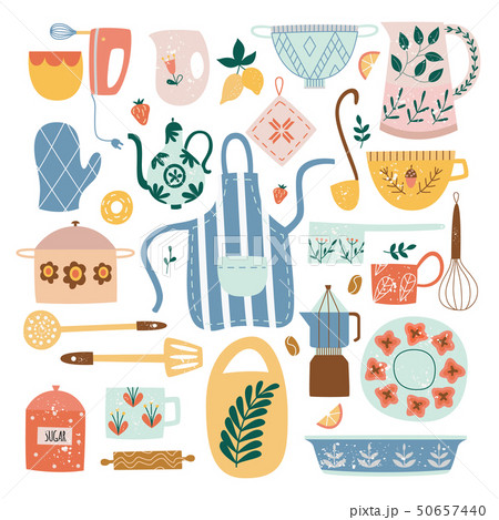 Set of ceramic kitchen utensils and tools in flat cartoon style 50657440