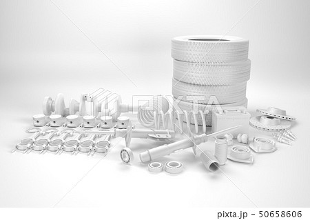 Auto parts spare parts car on the white background. 3D rendering 50658606