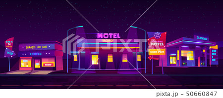 Roadside Motel Tourist Accommodation At Night Timeのイラスト素材