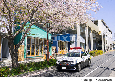 桜並木 とパトカー  名鉄瀬戸線 尼ヶ坂駅~清水駅間 SAKUMACHI商店街 桜並木 とパトカー  名鉄瀬戸線 尼ヶ坂駅~清水駅間 SAKUMACHI商店街 50660986