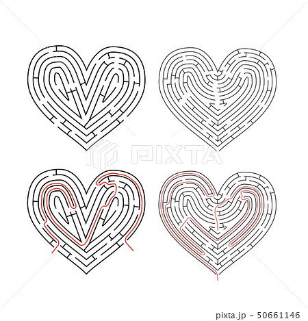 Two complicated mazes in heart shape, labyrinths 50661146