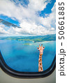 Giraffe is looking at plane window 50661885