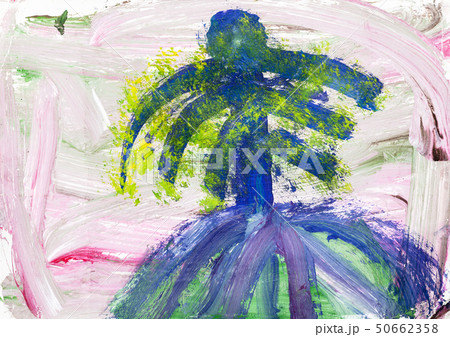 abstract pink landscape with blue palm tree 50662358