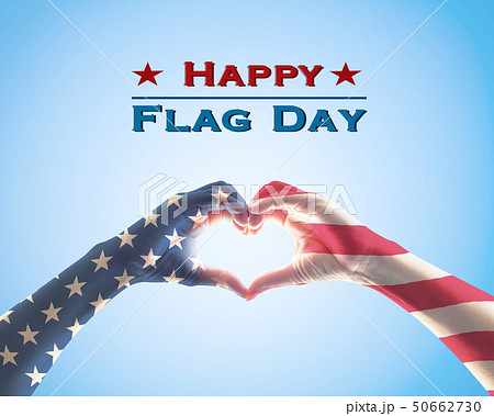 Happy flag day holiday with American flag on hands Happy flag day holiday with American flag on hands 50662730