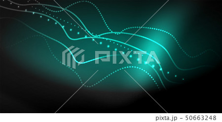 Glowing abstract wave on dark, shiny motion, magic space light. Techno abstract background 50663248