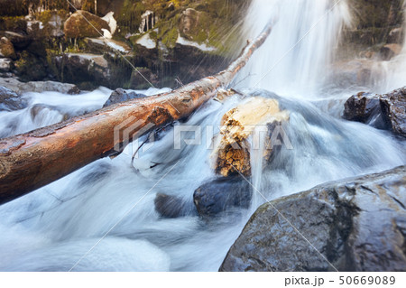 stones and tree branch under small cascading waterfall stones and tree branch under small cascading waterfall 50669089
