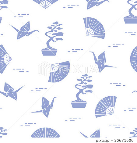 Pattern Bonsai trees, origami cranes, fans. 50671606