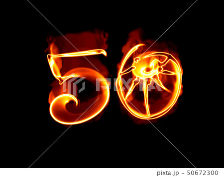 50 years isolated numbers lettering written with fire flame or smoke on black background 50672300