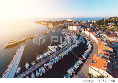 Aerial panorama of Slovenian city Piran 50673146