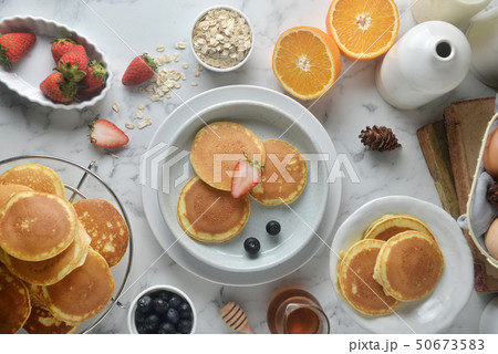 A stack of pancake.Breakfast menu, top view A stack of pancake.Breakfast menu, top view 50673583