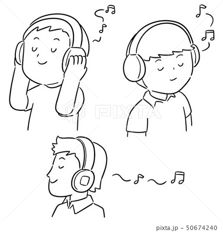 Vector Set Of People Listening Musicのイラスト素材