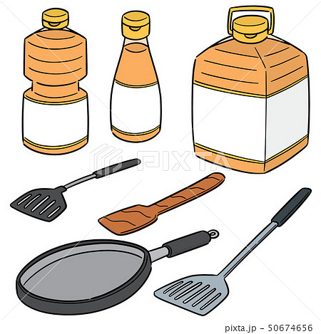 vector set of vegetable oil, pan and flipper vector set of vegetable oil, pan and flipper 50674656