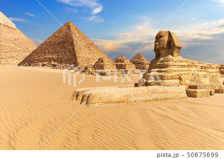 The Sphinx of Giza next to the Pyramids in the desert, Egypt 50675699