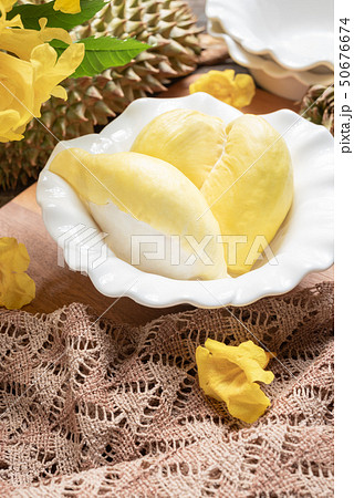 Fresh yellow durian fruit in a bowl and decorate 50676674