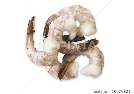 Group of raw frozen giant prawns without shell and Group of raw frozen giant prawns without shell and 50676821