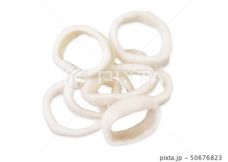 A bunch of raw frozen squid rings 50676823