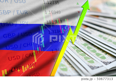 Russia flag and chart growing US dollar position Russia flag and chart growing US dollar position 50677313