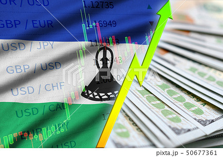 Lesotho flag and chart growing US dollar position 50677361