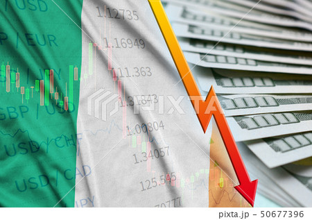 Ireland flag and chart falling US dollar position 50677396