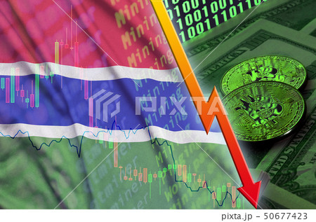 Gambia flag and cryptocurrency falling trend with 50677423