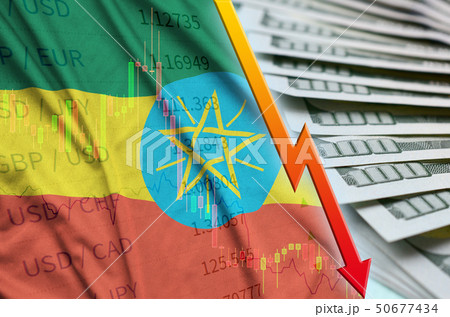 Ethiopia flag and chart falling US dollar position 50677434