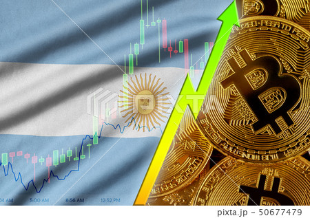 Argentina flag and cryptocurrency growing trend 50677479