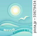 Papercut vector illustration of  blue sea waves 50679434