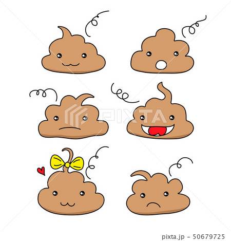 Set of cute funny poop emoticon smileys....のイラスト素材