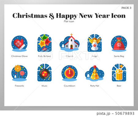 Christmas and happy new year icons flat pack 50679893