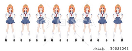 Anime manga schoolgirl in sailor suit, blue skirt Anime manga schoolgirl in sailor suit, blue skirt 50681041