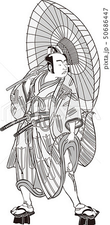 浮世絵 歌舞伎役者 その46 白黒のイラスト素材