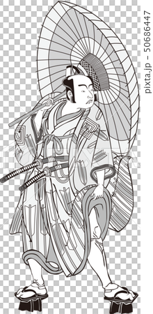 Ukiyoe Kabuki actor part 46 black and white 50686447
