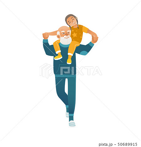 Grandparents Giving Grandson Ride On Shoulders In Summer Park Against Flaring Sun Grandparents Giving Grandson Ride On Shoulders In Summer Park Against Flaring Sun 50689915